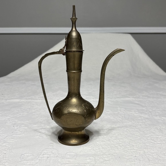 Other - Antique Indian Brass Teapot decor With Hinged Lid 10" Tall